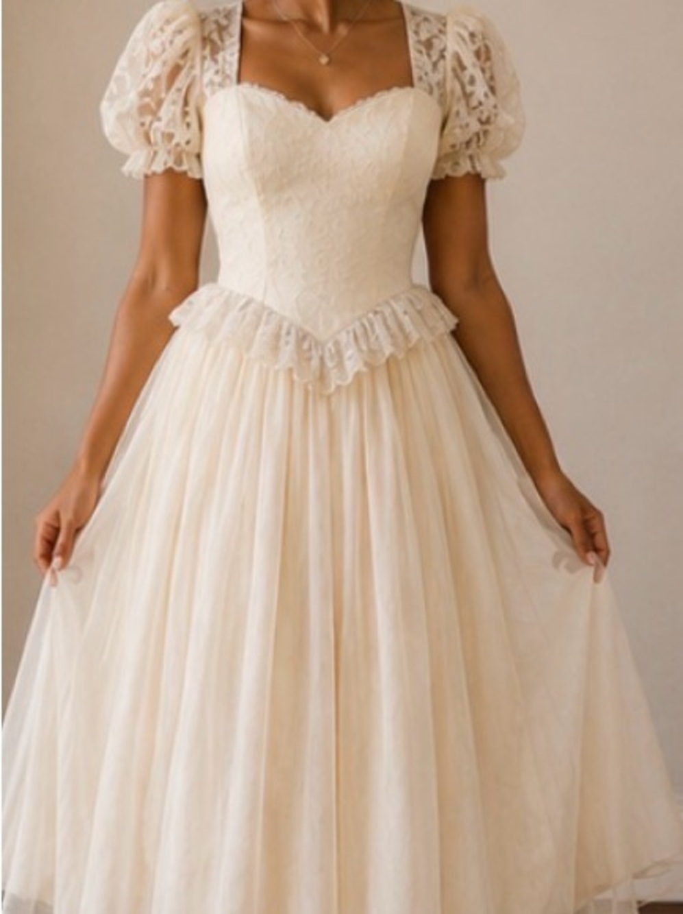 Vintage Roberta Ivory Lace Prairie Wedding Dress Cottagecore